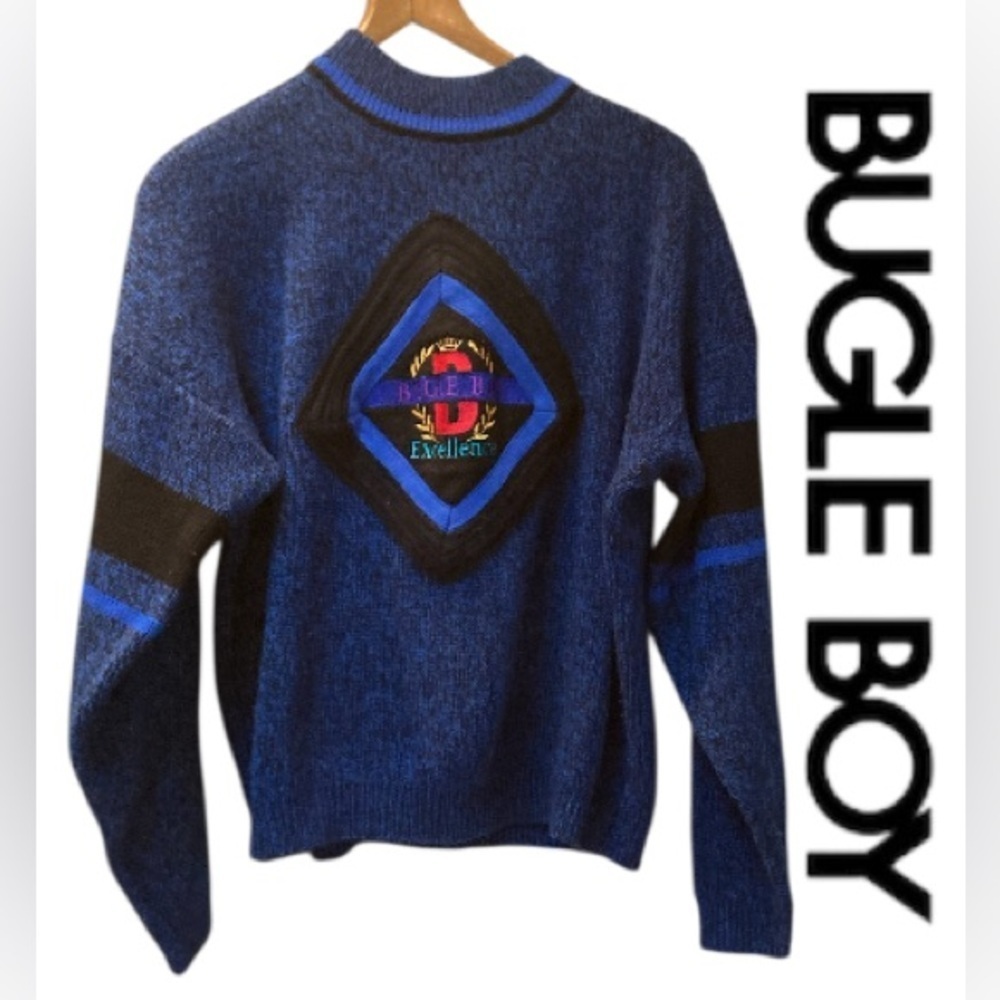 Bugle Boy Vintage Y2K Sweater Crewneck Pullover Men’s Size S Oversized Blue Knit